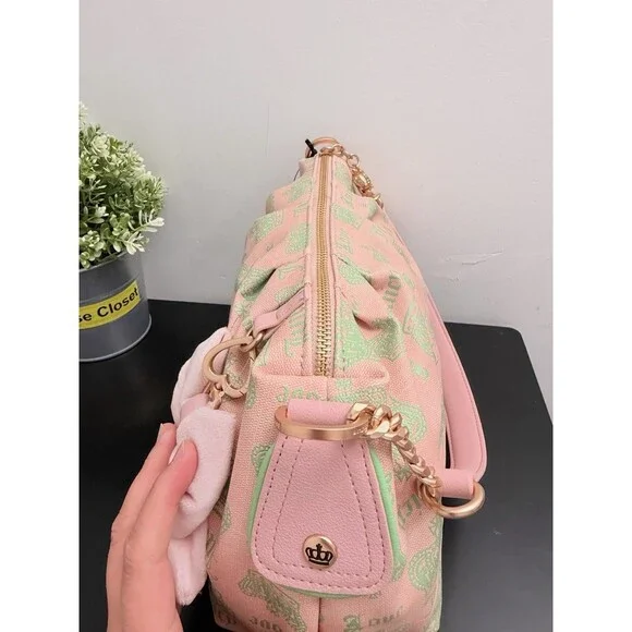 JUICY COUTURE JUICY FAN CLUB SHOULDER BAG PINK DIAMOND RETRO GREEN - Picture 7 of 9